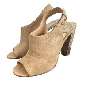 Coach Lillie Tonal Wash Leather Slingback Peep Toe Gold Heel Size 8 Lt Camel